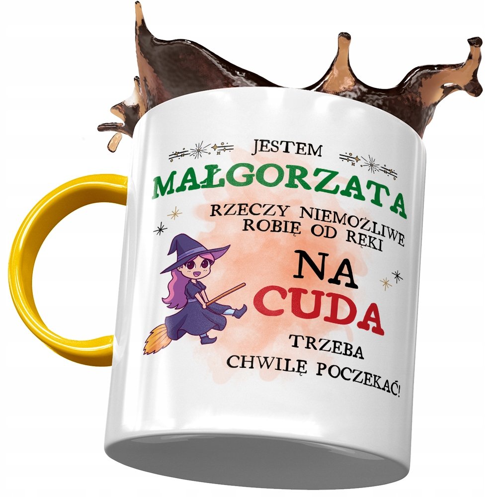 Kubek Żółty Dla Małgorzaty Koleżanki na Prezent z Nadrukiem ze Zdjęciem + Opakowanie na prezent (wzór 04)