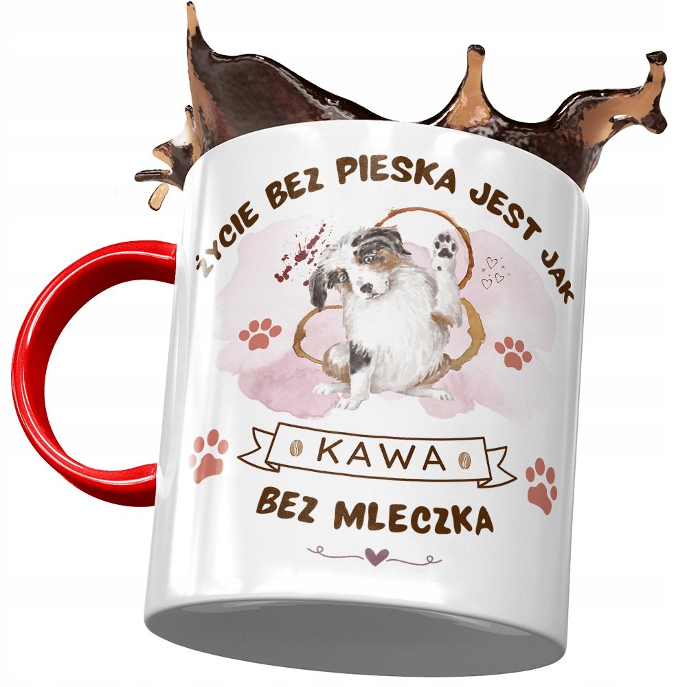 Kubek Czerwony z Pieskiem Psem Słodki na Prezent z Nadrukiem ze Zdjęciem + Opakowanie na prezent (wzór 04)