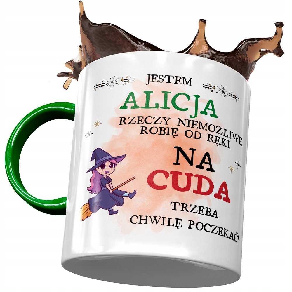 Kubek Zielony Dla Alicji Koleżanki Przyjaciółki z Nadrukiem ze Zdjęciem + Opakowanie na prezent (wzór 04)