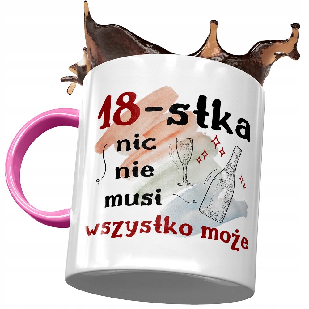 Kubek Różowy na Urodziny 18 18ste 18-ste Prezent z Nadrukiem ze Zdjęciem + Opakowanie na prezent (wzór 04)