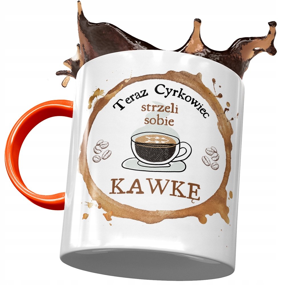Kubek Pomarańczowy dla Cyrkowca Strzeli Kawkę z Nadrukiem ze Zdjęciem + Opakowanie na prezent (wzór 04)
