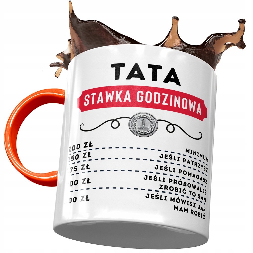 Kubek Pomarańczowy Dla Taty Ojca na Dzień Taty z Nadrukiem ze Zdjęciem + Opakowanie na prezent (wzór 04)