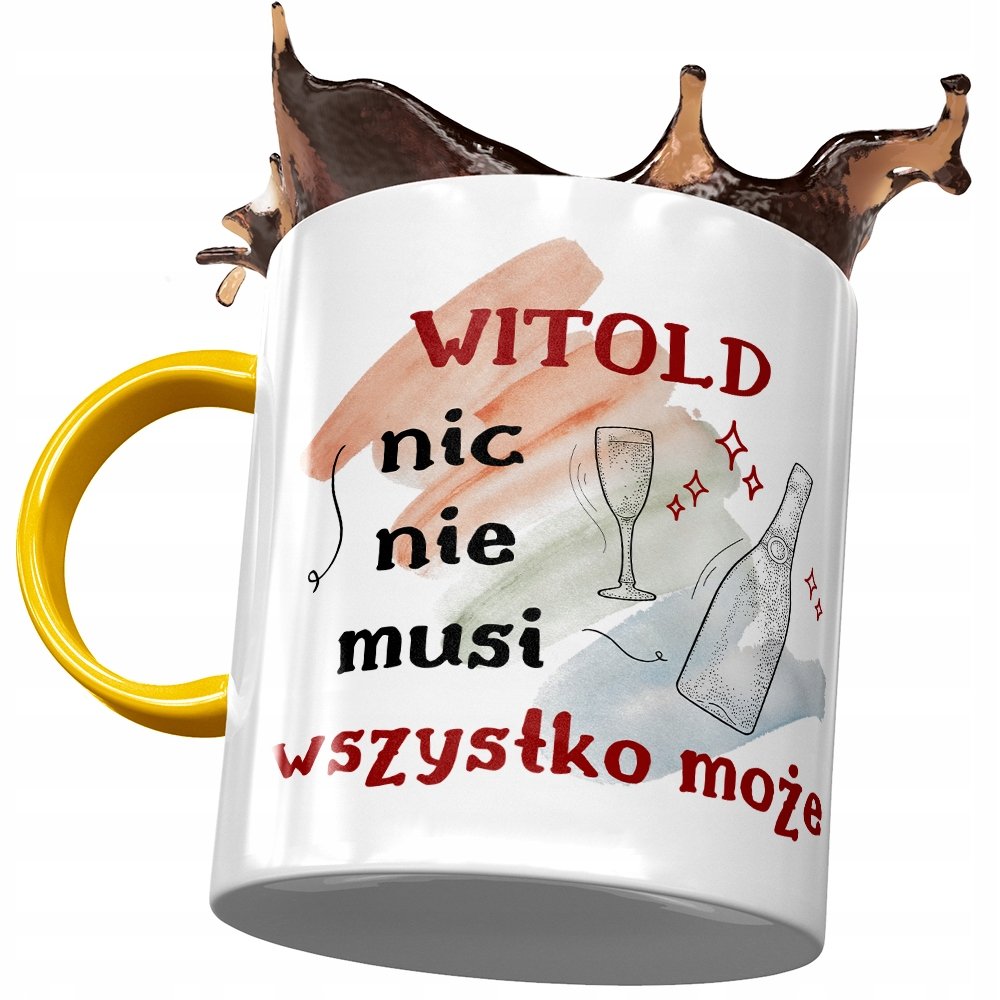 Kubek Żółty Dla Witolda Kolegi Męża na Prezent z Nadrukiem ze Zdjęciem + Opakowanie na prezent (wzór 04)