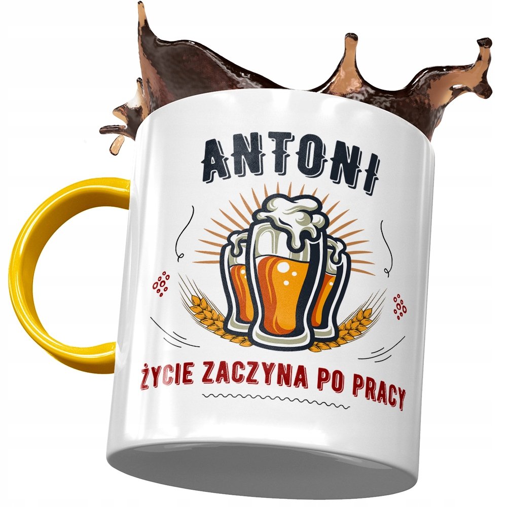 Kubek Żółty dla Antoniego Przyjaciela Kolegi z Nadrukiem ze Zdjęciem + Opakowanie na prezent (wzór 04)