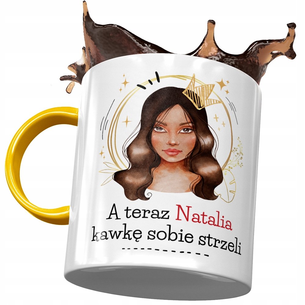 Kubek Żółty Dla Natalii Żony Przyjaciółki Prezent z Nadrukiem ze Zdjęciem + Opakowanie na prezent (wzór 02)