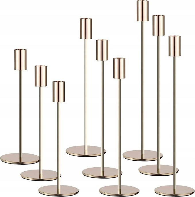 HAOYULUO Zestaw 9 złotych świeczników w stylu vintage 33, 28, 23 cm