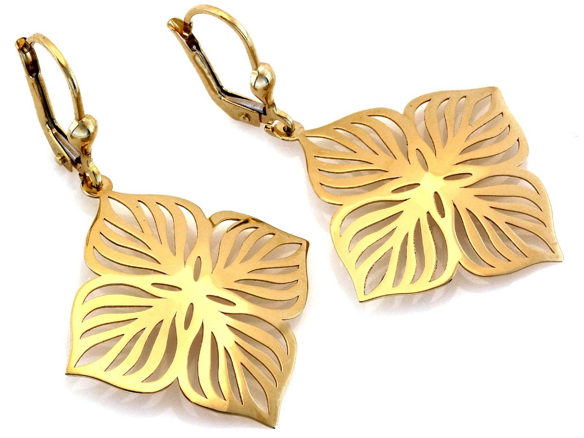 Kolczyki złote 585 z dużym ażurowym kwiatkiem wiszące 2.97g