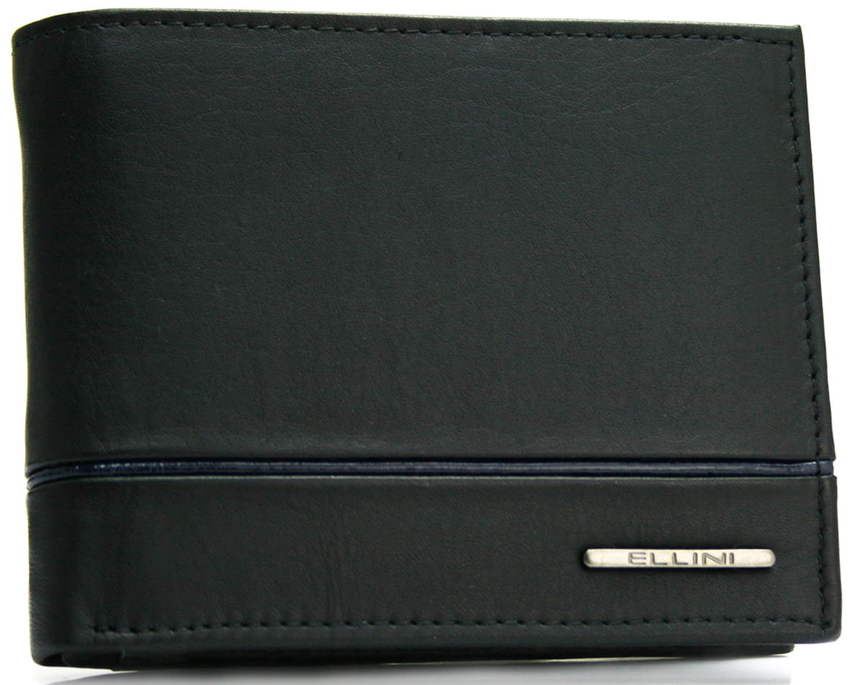Skórzany portfel męski RFID Ellini czarno - granatowy