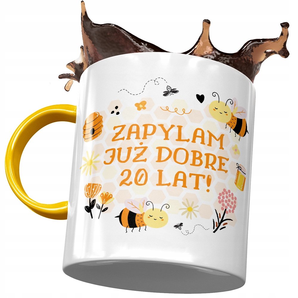 Kubek Żółty na Urodziny 20 20ste 20-ste na Prezent z Nadrukiem ze Zdjęciem + Opakowanie na prezent (wzór 04)