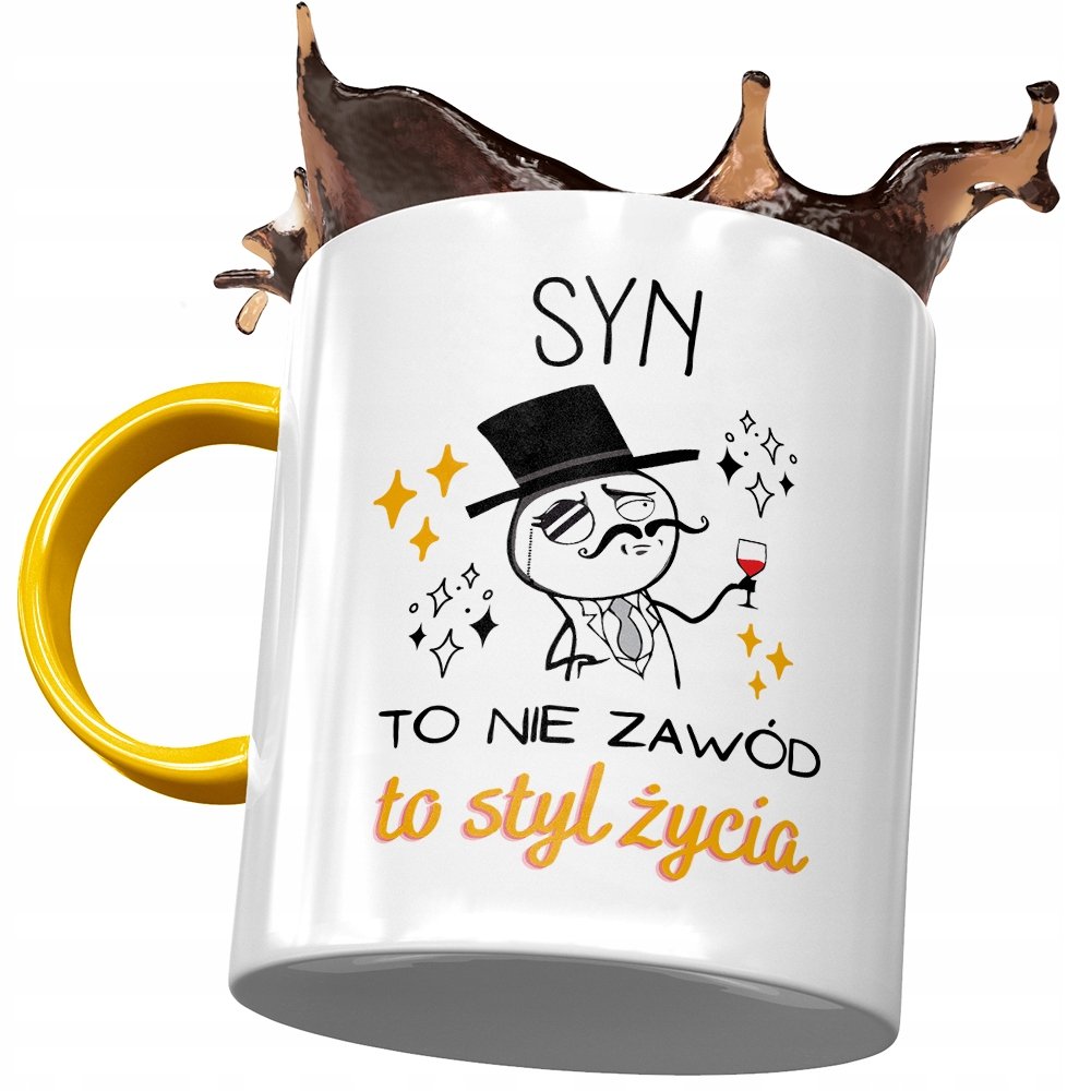 Kubek Żółty Dla Syna na Dzień Dziecka na Prezent z Nadrukiem ze Zdjęciem + Opakowanie na prezent (wzór 04)