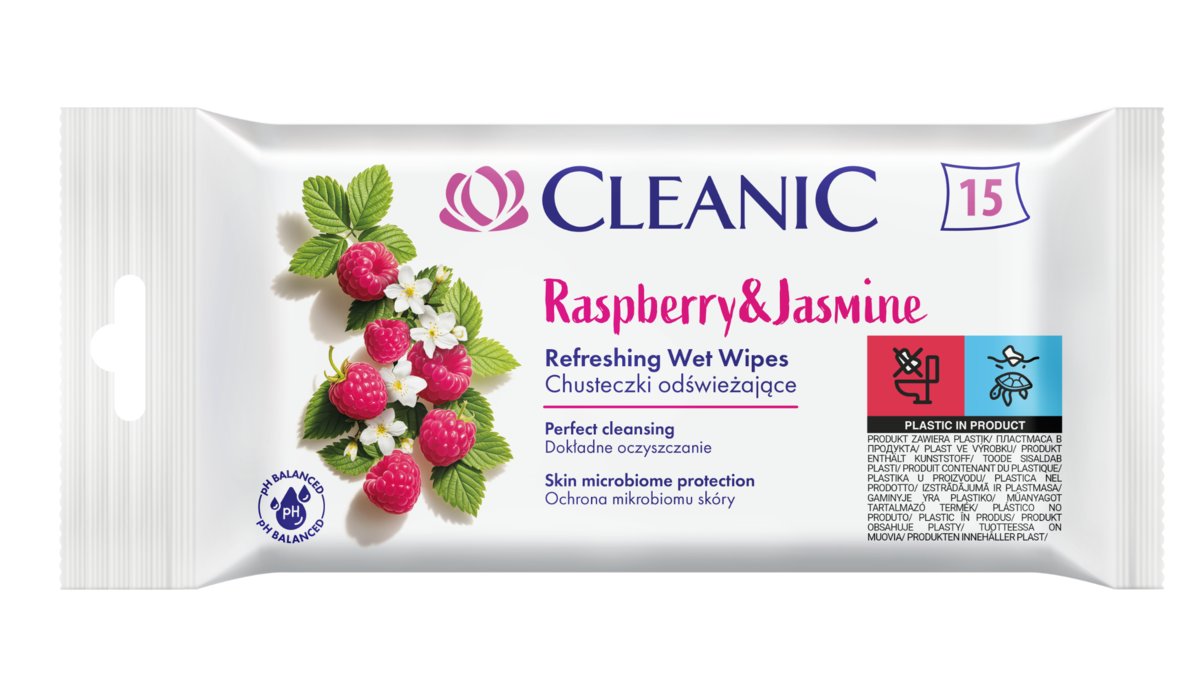 Cleanic Odświeżające Chusteczki – Raspberry & Jasmine (15 Szt.)