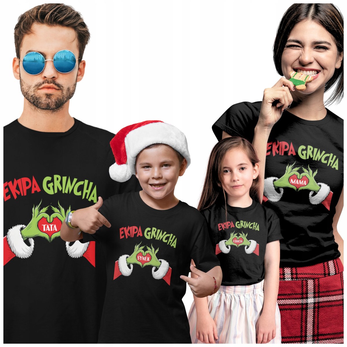 4 KOSZULKI ŚWIĄTECZNE ZESTAW CAŁEJ RODZINY RODZINY GRINCH 2+2