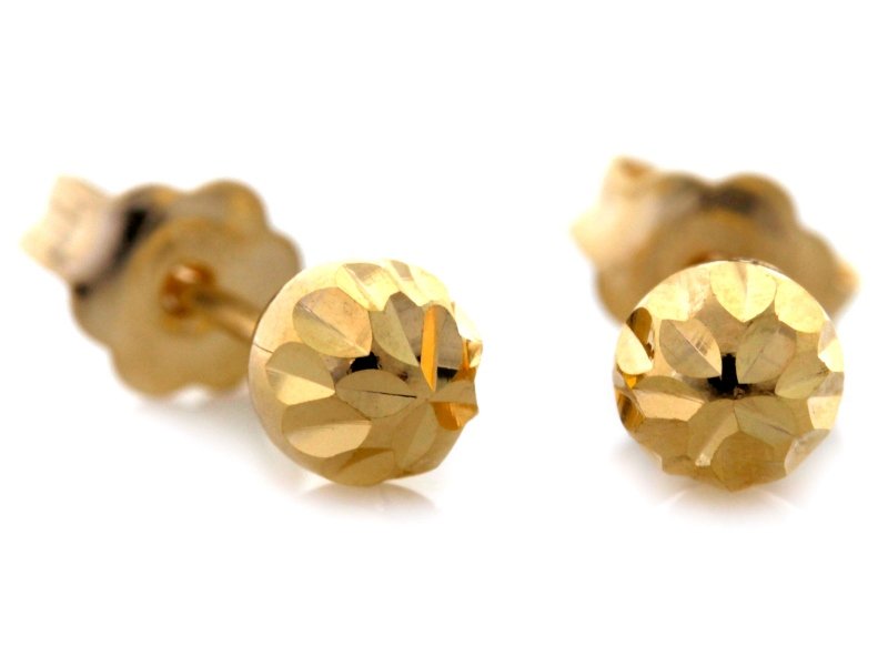 Diamentowane złote kolczyki kulki na sztyfcie 6mm 1.73g