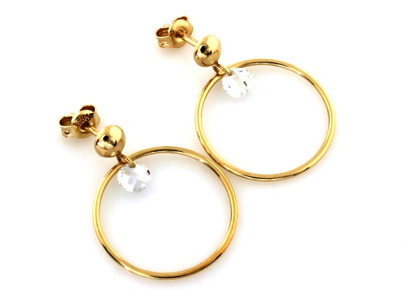 Kolczyki złote 585 kółeczka na sztyfcie z jedną cyrkonią 1.56g