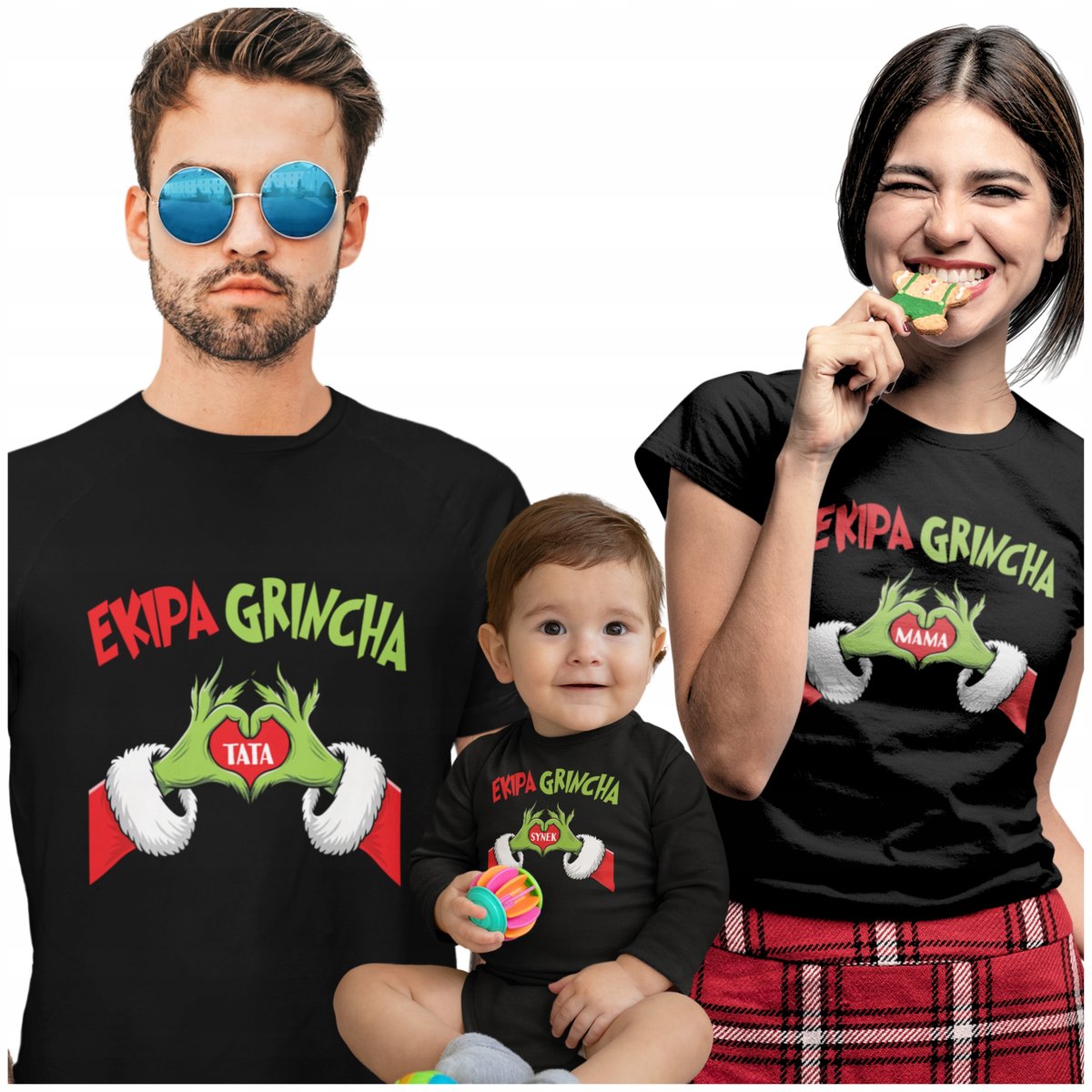 3 KOSZULKI ŚWIĄTECZNE ZESTAW CAŁEJ RODZINY GRINCH RODZINY 2+1