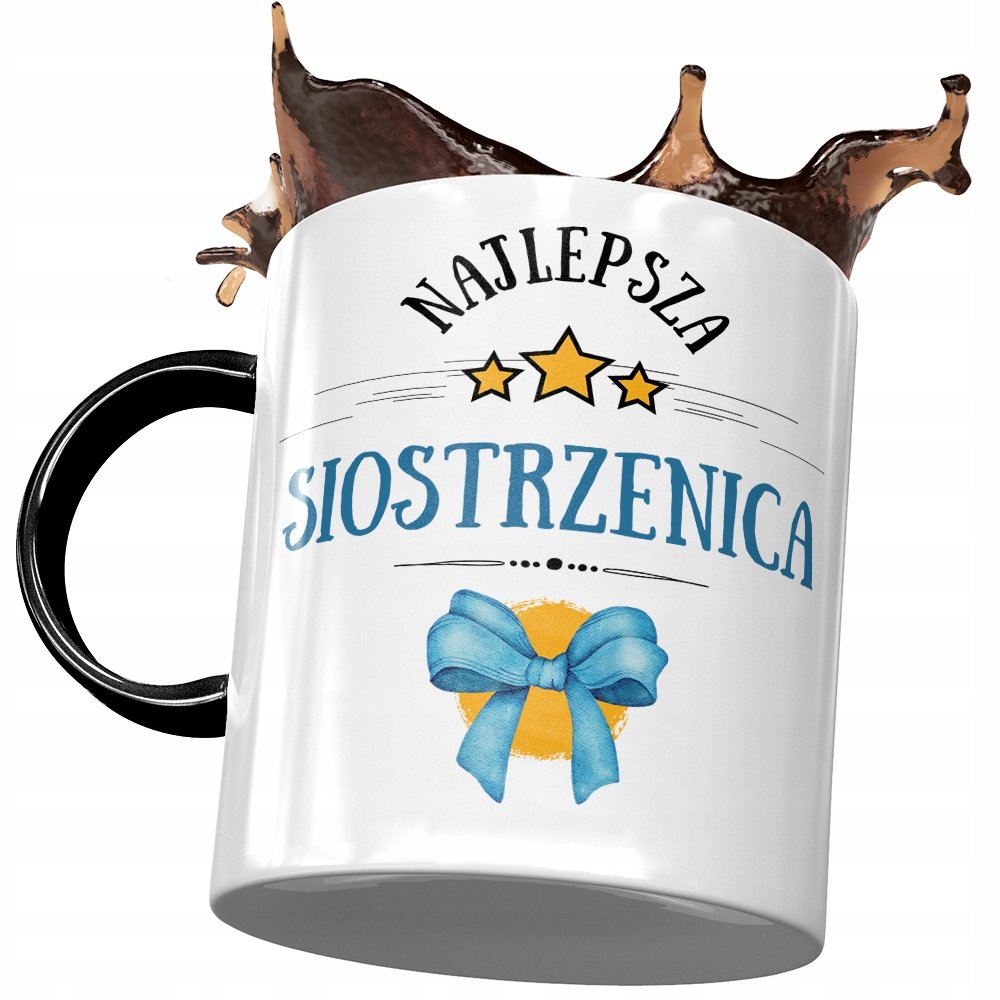 Kubek Czarny Dla Siostrzenicy na Urodziny Prezent z Nadrukiem ze Zdjęciem + Opakowanie na prezent (wzór 04)