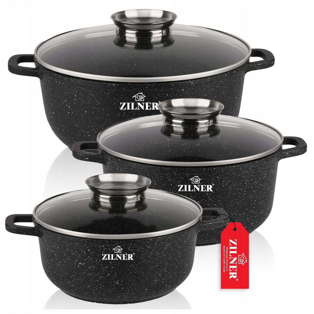 KOMPLET GARNKÓW MARMUROWYCH GARNKI MARMURKOWE ZESTAW INDUKCJA/GAZ ZILNER