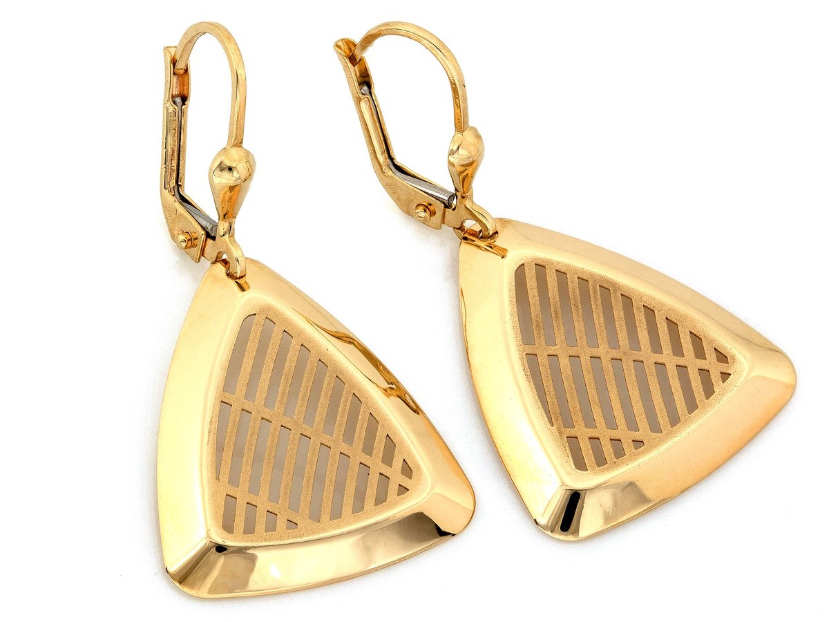 Kolczyki złote 585 ażurowe trójkąty modne na czasie 2.92g