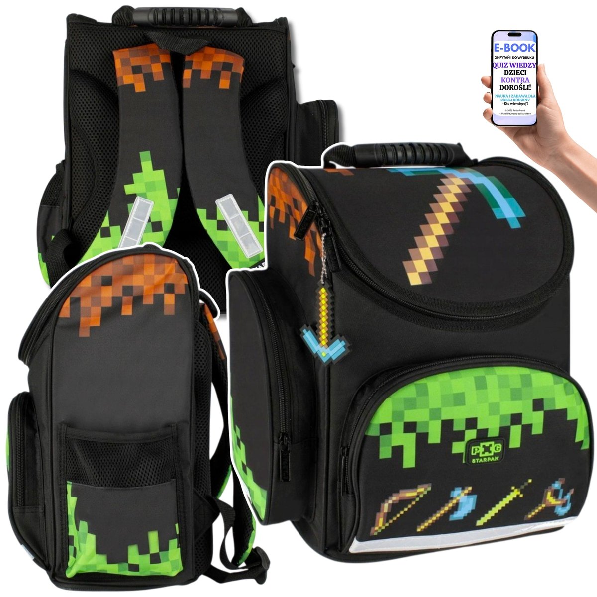 MODNY PLECAK DLA GRACZA CHŁOPCA KILOF PIXELOWY DESIGN MOTYW GRY TORNISTER IDEALNY DO SZKOŁY KLASA 1 2 3 + EBOOK-2