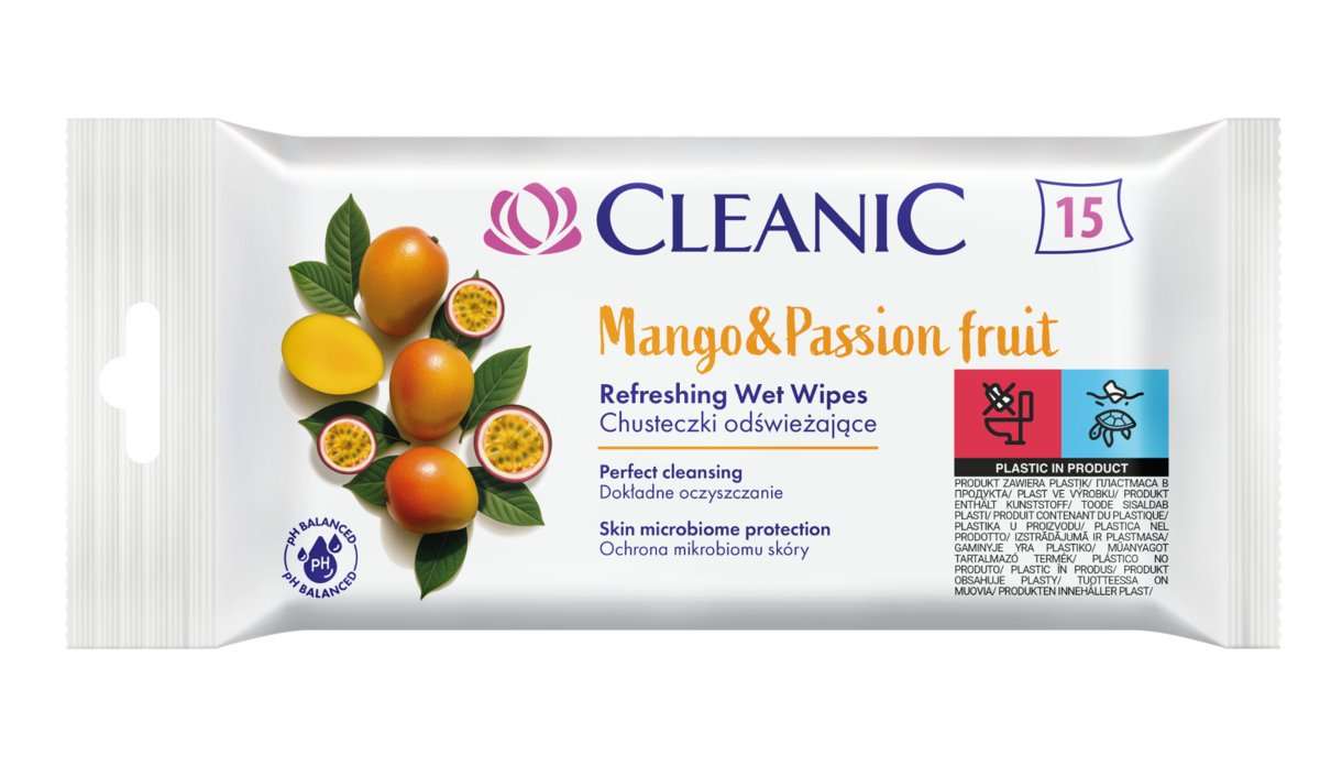 Cleanic Odświeżające Chusteczki – Mango & Passion Fruit (15 Szt.)