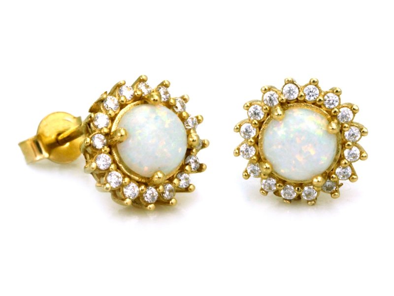 Kolczyki złote 585 na sztyfcie markiza z opalem i cyrkoniami