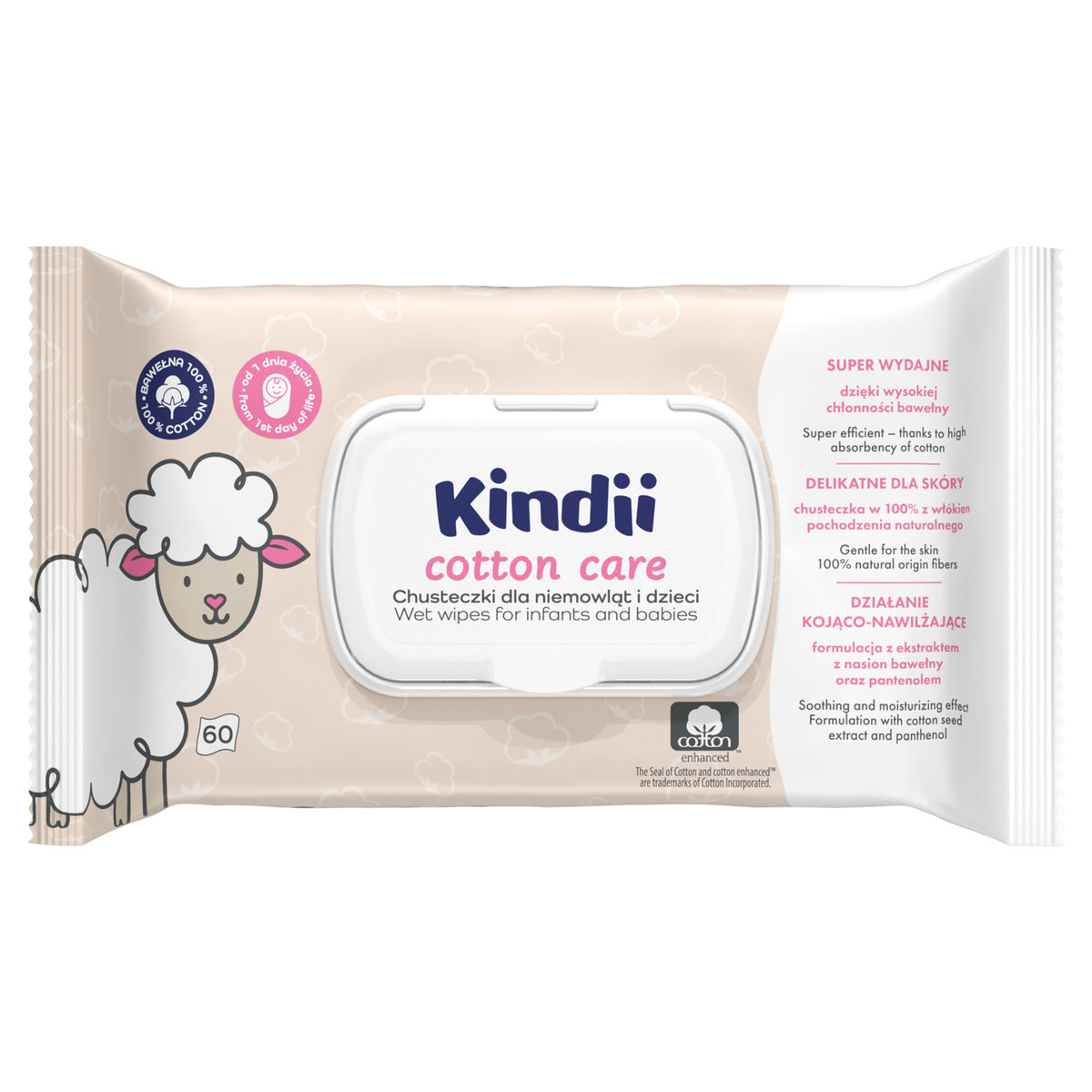 Kindii Cotton Care Nawilżane Chusteczki Dla Dzieci I Niemowląt 60 Szt.