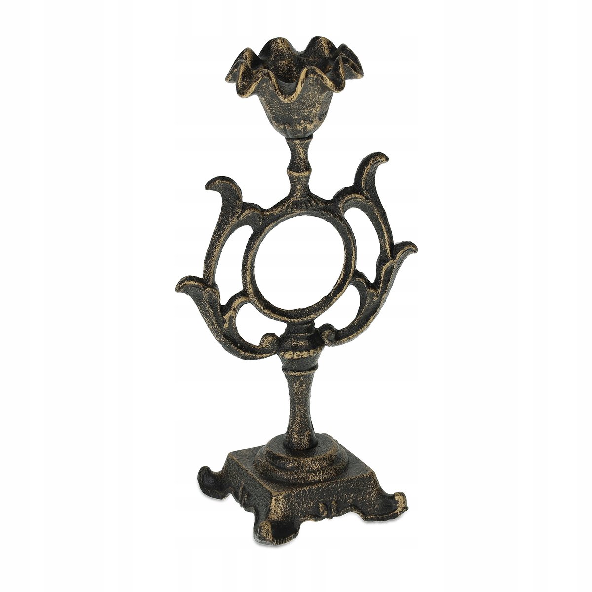 Świecznik vintage antyczny żeliwny na świece CZARNO ZŁOTY solidny