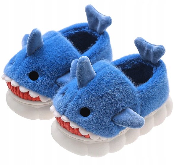 DZIECIĘCE KAPCIE DOMOWE PLUSZOWE CIEPŁE MIĘKKIE REKIN SHARK 32-33