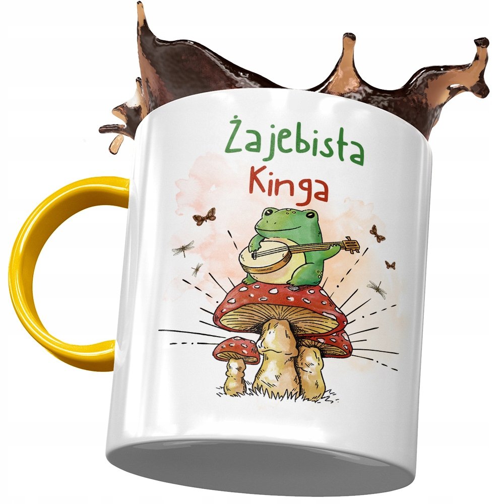 Kubek Żółty Dla Kingi Koleżanki na Prezent z Nadrukiem ze Zdjęciem + Opakowanie na prezent (wzór 04)