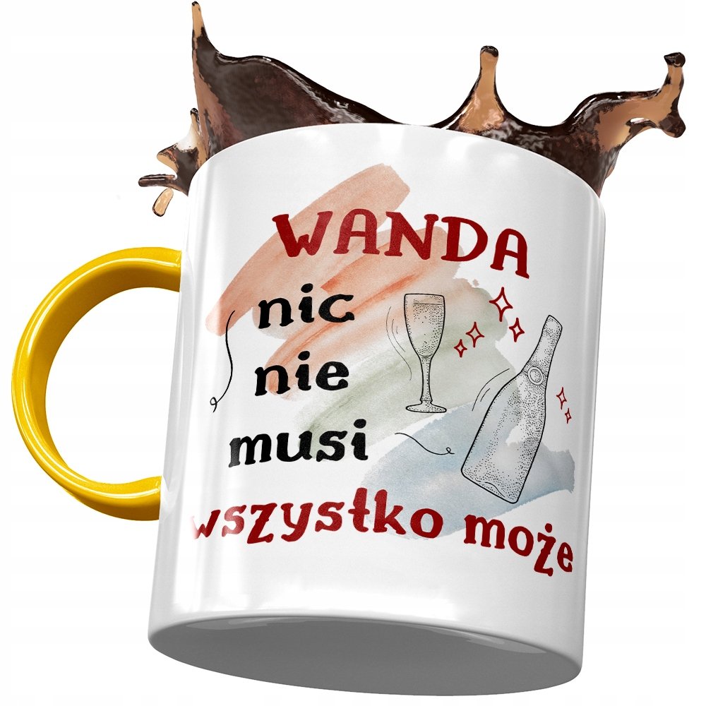 Kubek Żółty Dla Wandy Żony Koleżanki na Prezent z Nadrukiem ze Zdjęciem + Opakowanie na prezent (wzór 04)
