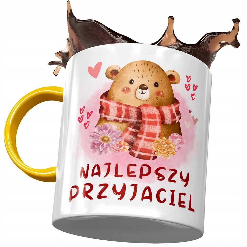 Kubek Żółty z Misiem Miś Słodki na Prezent z Nadrukiem ze Zdjęciem + Opakowanie na prezent (wzór 02)