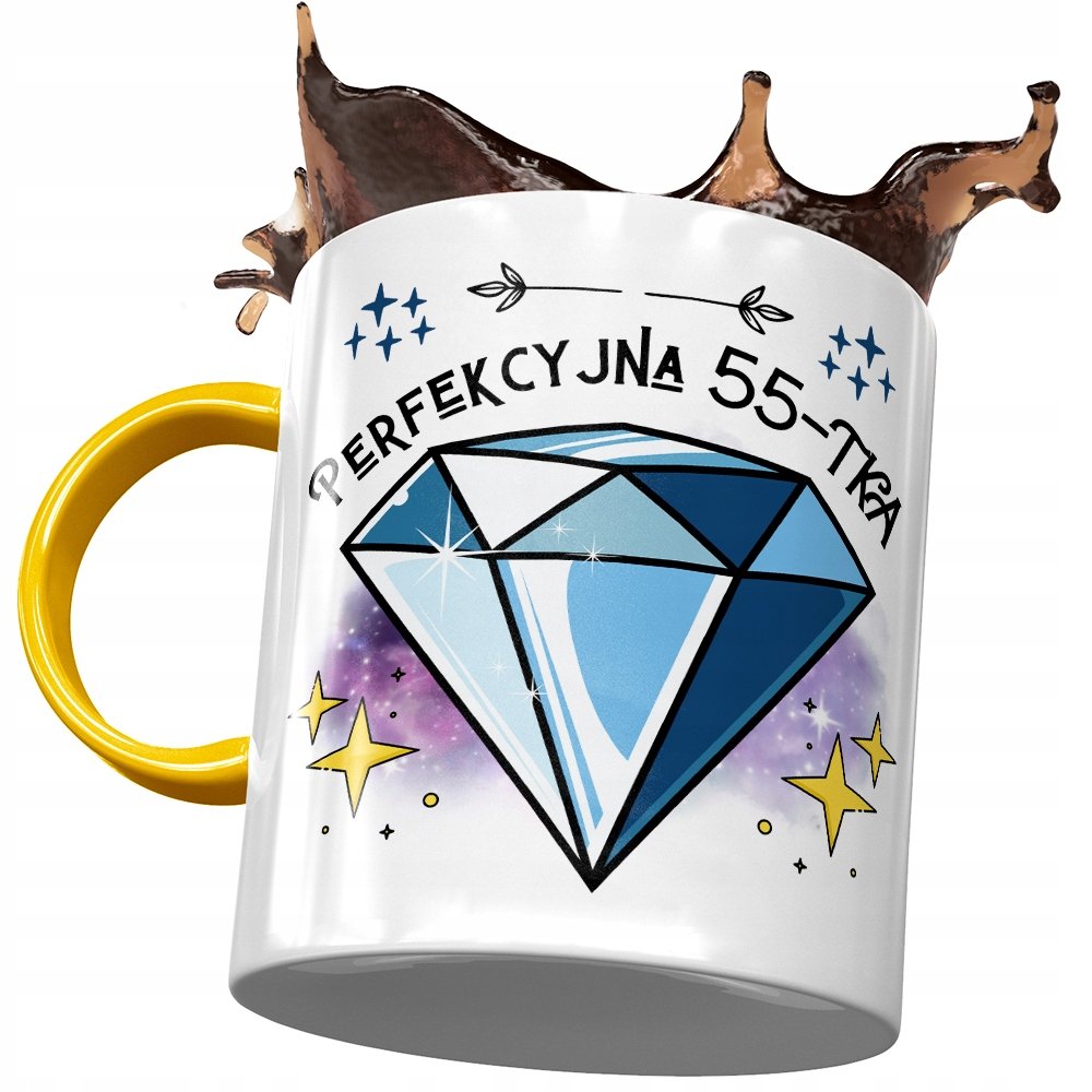 Kubek Żółty na Urodziny 55 55te 55-te na Prezent z Nadrukiem ze Zdjęciem + Opakowanie na prezent (wzór 04)