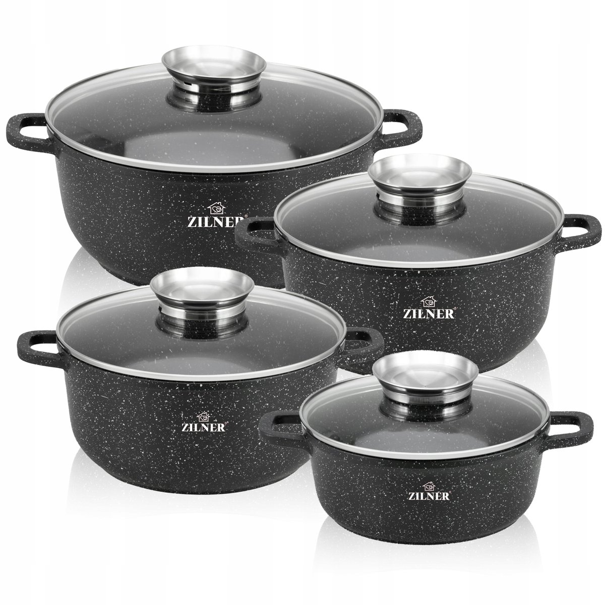 Zestaw Garnków Marmurkowych Indukcja Gaz Komplet Garnki + Pokrywki Zilner