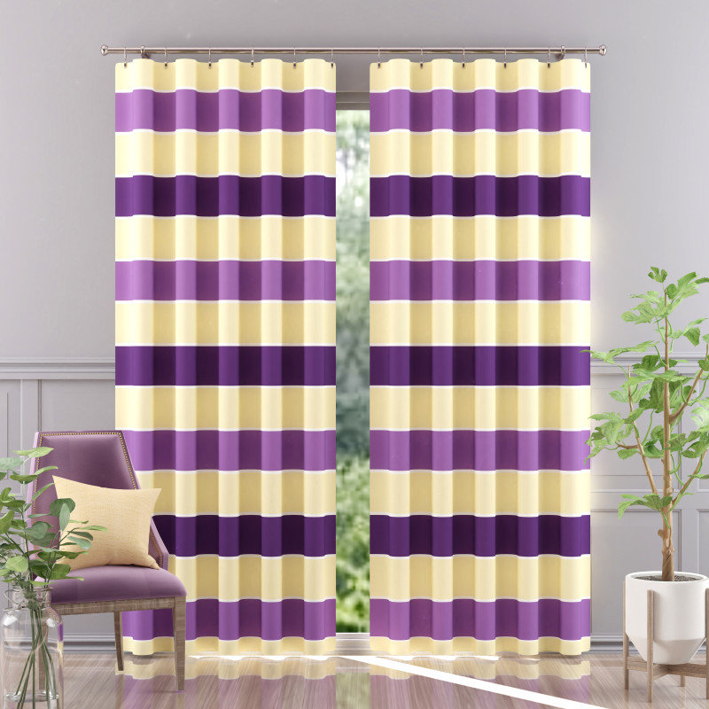 Zasłona gotowa uszyta na taśmie PASY fiolet-krem 160x250cm