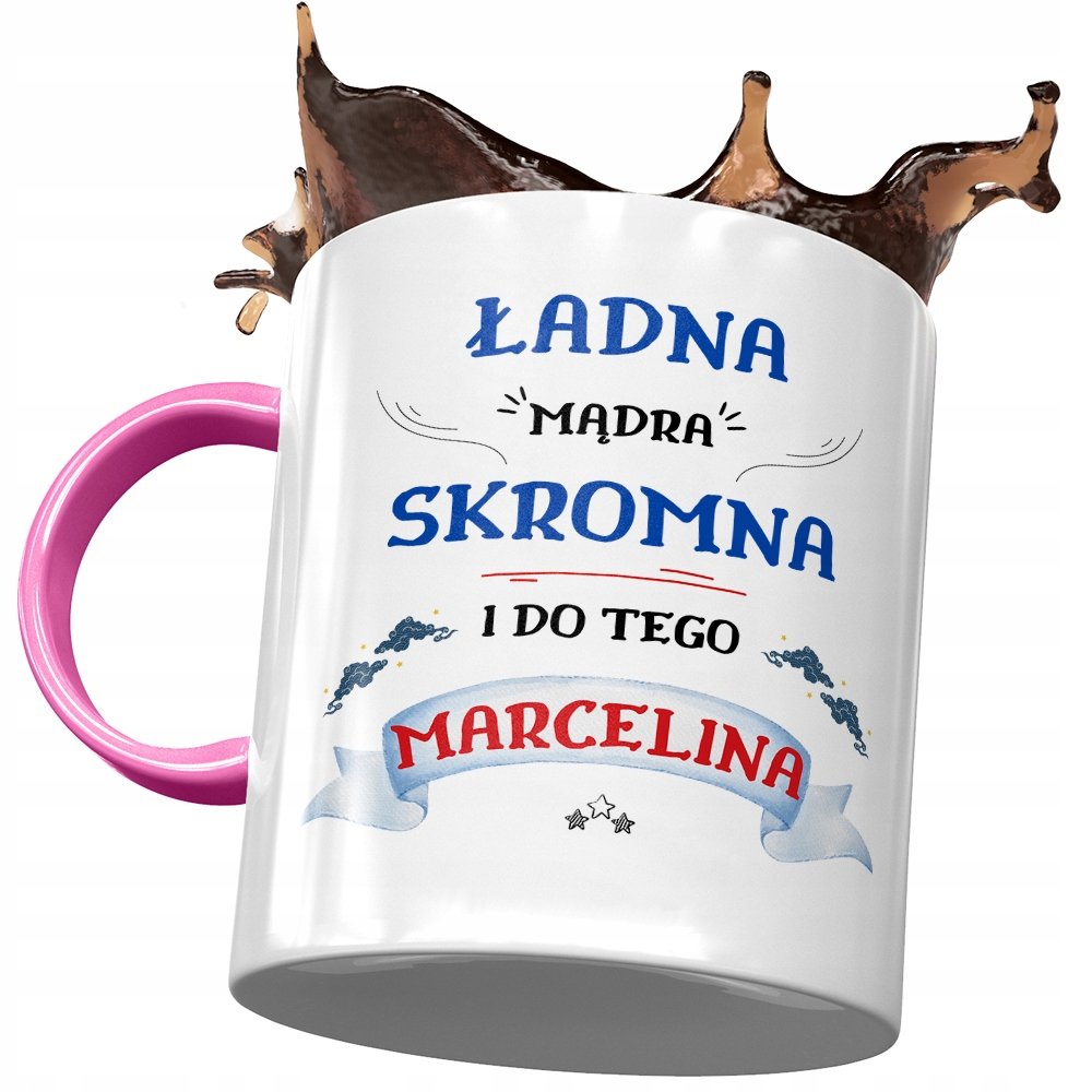 Kubek Różowy Dla Marceliny Żony Koleżanki Prezent z Nadrukiem ze Zdjęciem + Opakowanie na prezent (wzór 03)