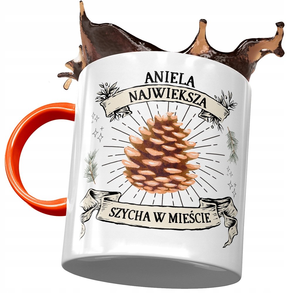Kubek Pomarańczowy Dla Anieli Przyjaciółki Prezent z Nadrukiem ze Zdjęciem + Opakowanie na prezent (wzór 04)