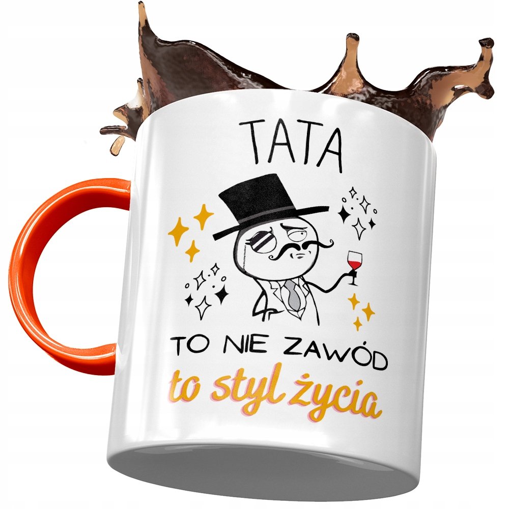 Kubek Pomarańczowy Dla Taty Ojca na Dzień Taty z Nadrukiem ze Zdjęciem + Opakowanie na prezent (wzór 04)