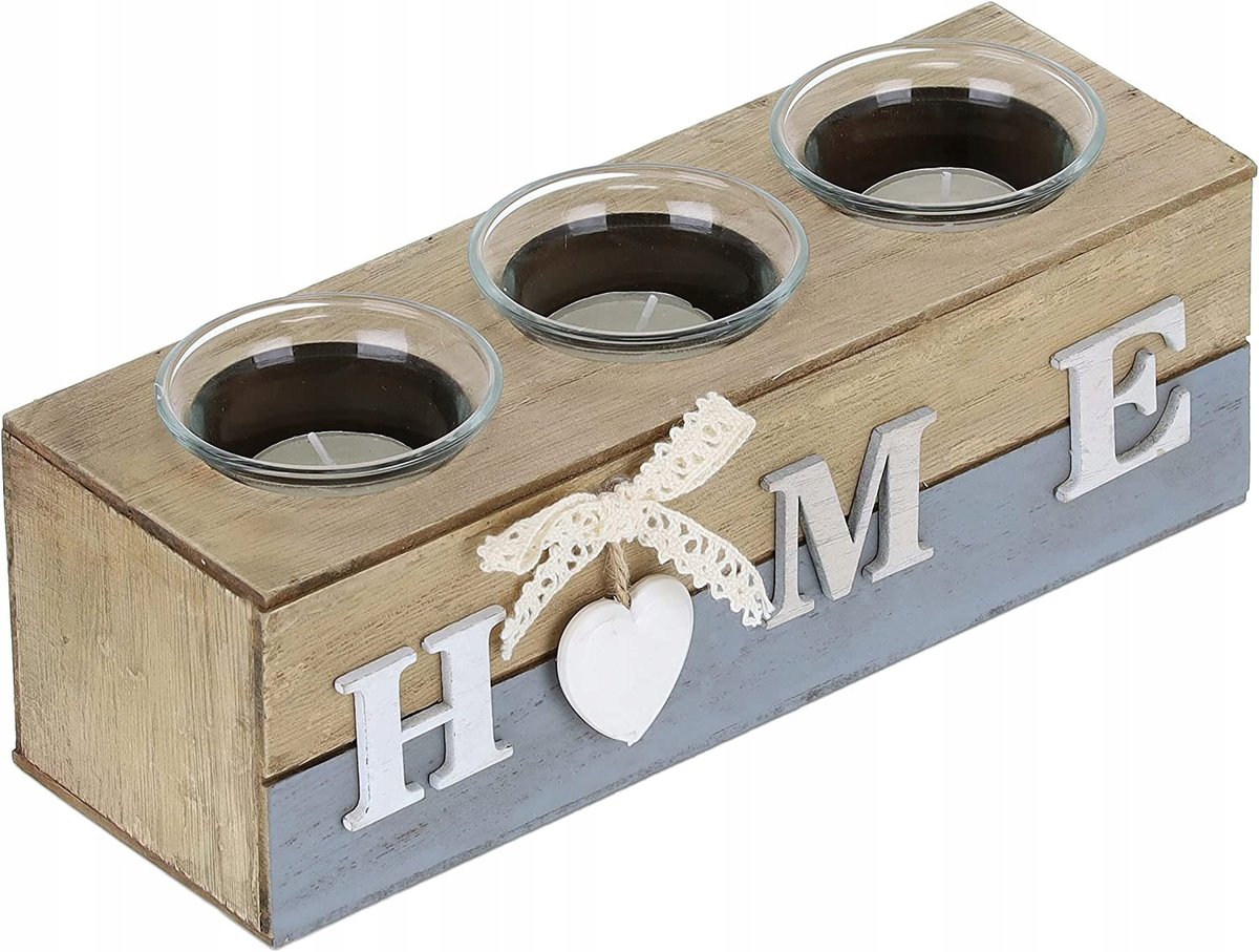 Świecznik Na Tealighty Świeczki Drewno Home Ozdoba 8 Cm 3 Świec - Defekt