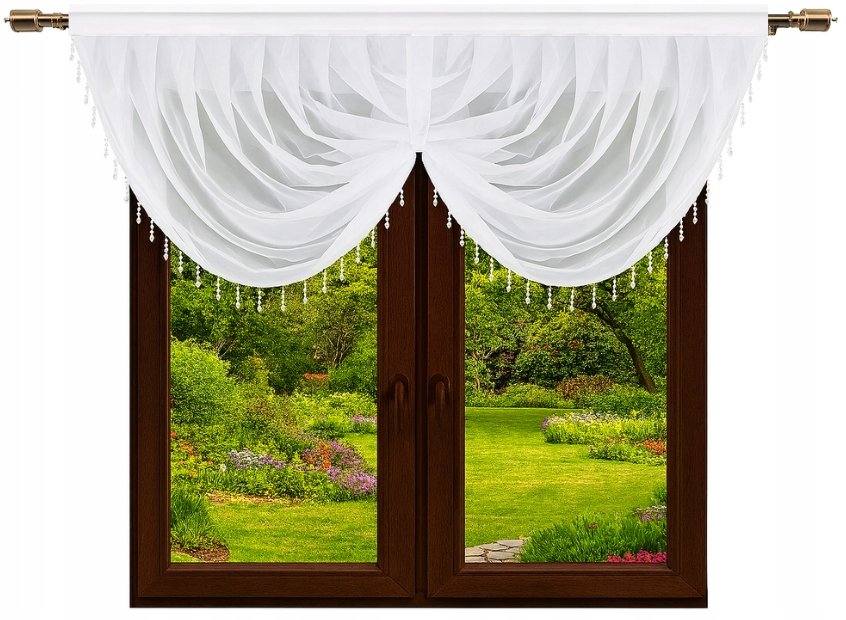 Firany Gotowe Z Koralikami 200X80 Woal Firana Do Kuchni Salonu Krótka