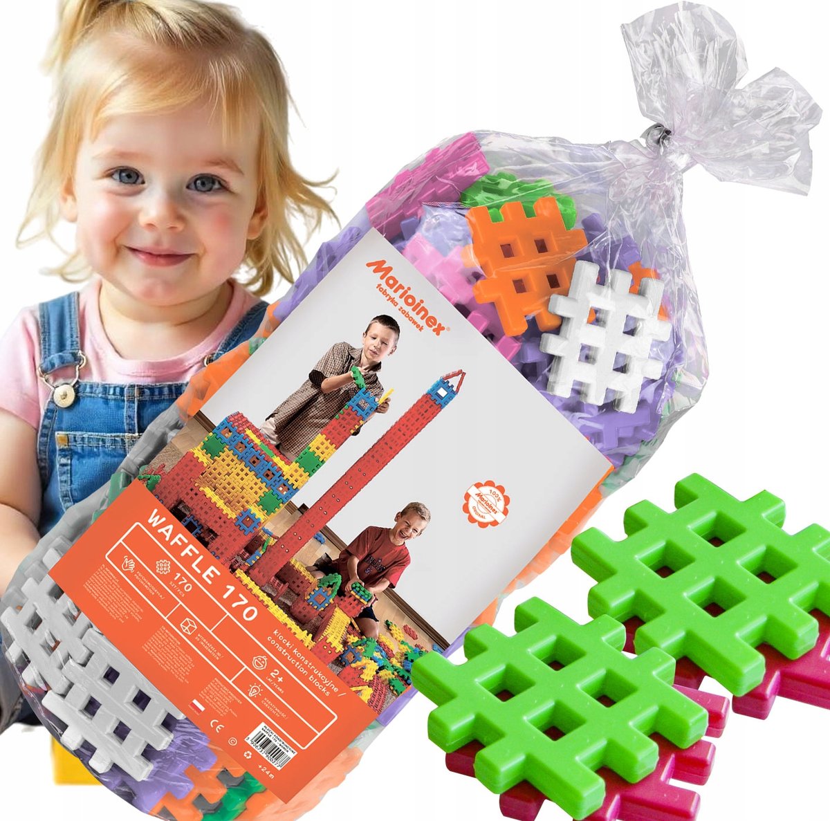 Duże wafle Klocki konstrukcyjne Marioinex wafle 170el dzieci 2+ Insta kolor