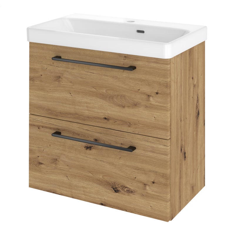 Szafka umywalkowa wisząca 2 szuflady z umywalką 61x36.7 cm zestaw Remix brązowa złoty dąb Sensea