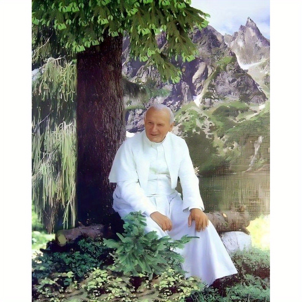 TEMU Zestaw do Malowania Diamentami DIY 5D – Okrągłe Kryształki, Pełne Obrazy na Płótnie z Diamentami – Dekoracja Domowa „Papież Jan Paweł II”,