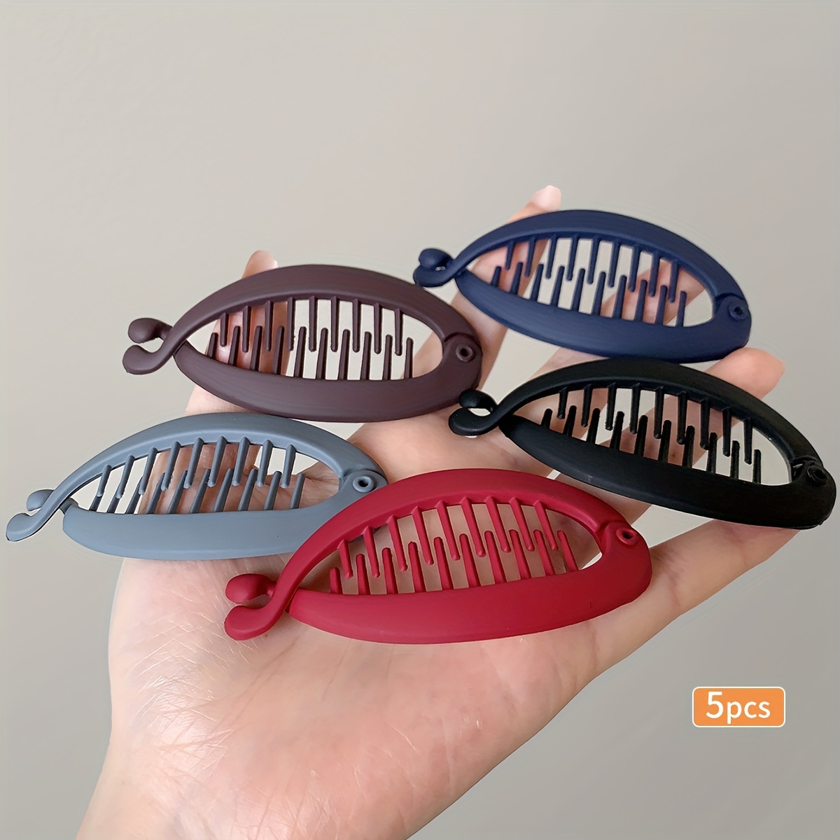 TEMU 5 SZTUK Elegancki Minimalistyczny Owlany Klips do Włosów Bananowych dla Kobiet, Jednokolorowe Plastikowe Uchwyty do Kucyka, Skręcane Klamry do