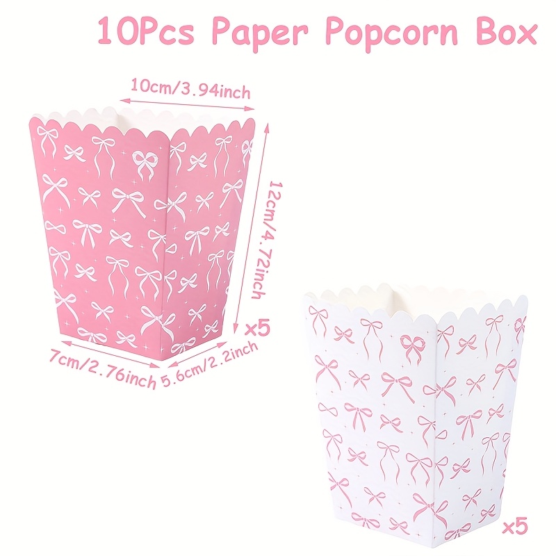 TEMU 10 szt. Pudełka z popcornem w różowej kokardce - Elegancki dekor do urodzinowych, wesel, pryszniców panieńskich i tematycznych z księżniczką,