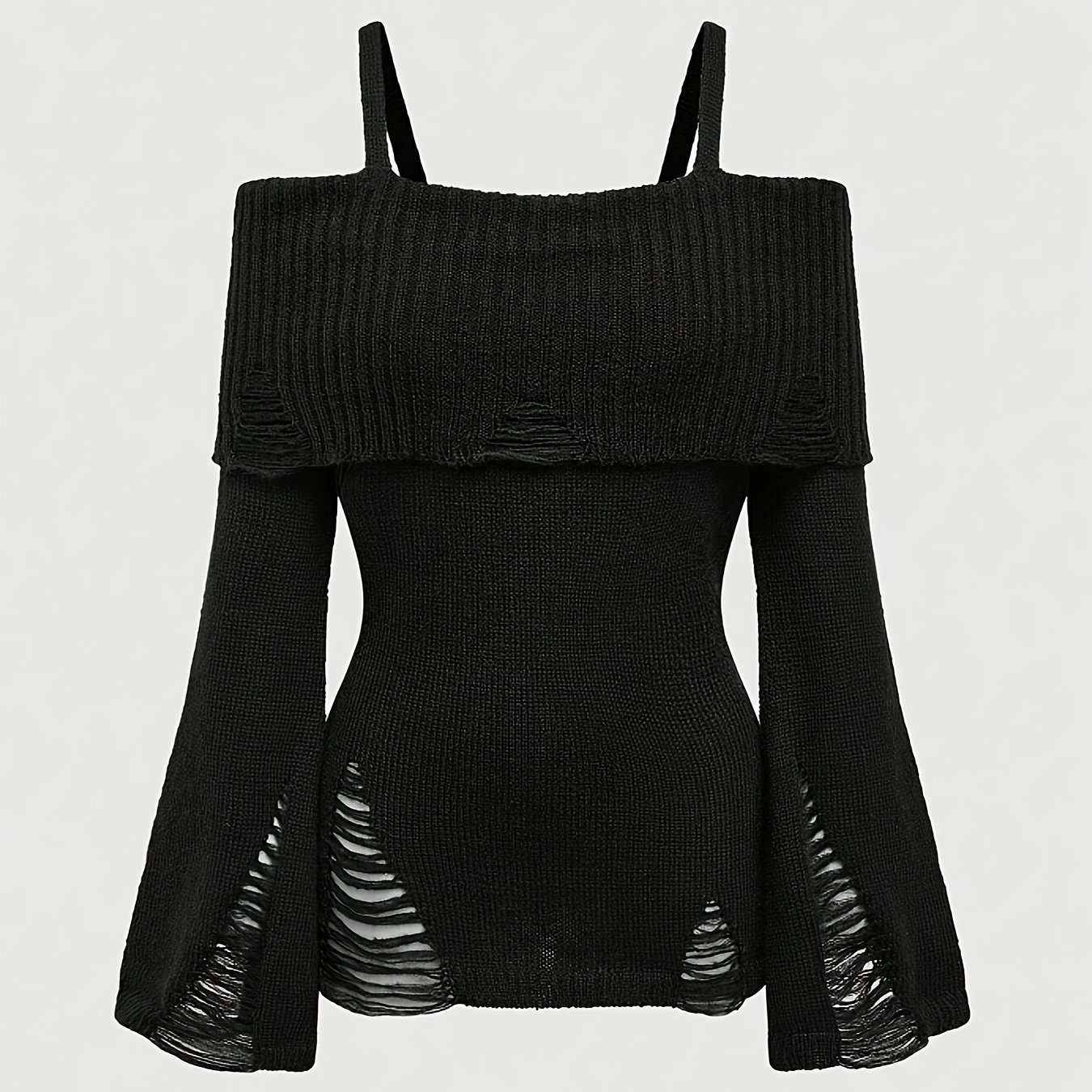 TEMU Sexy sweter z odkrytymi ramionami dla kobiet - jednokolorowy, z detalami wypełnionymi, długim rękawem, teksturą z węzłów, modą na