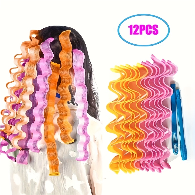 TEMU 12 szt. Zestaw Magicznych Lokówek do Włosów Bez Użycia Ciepła – Wałki i Rolki do Fali, Narzędzia do Stylizacji Włosów dla Dziewczyn