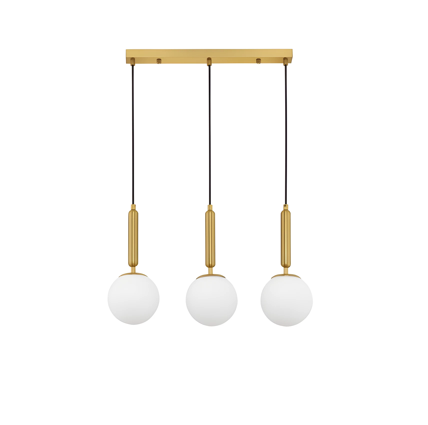 Lampa wisząca Veliana z trzema kulistymi kloszami na listwie