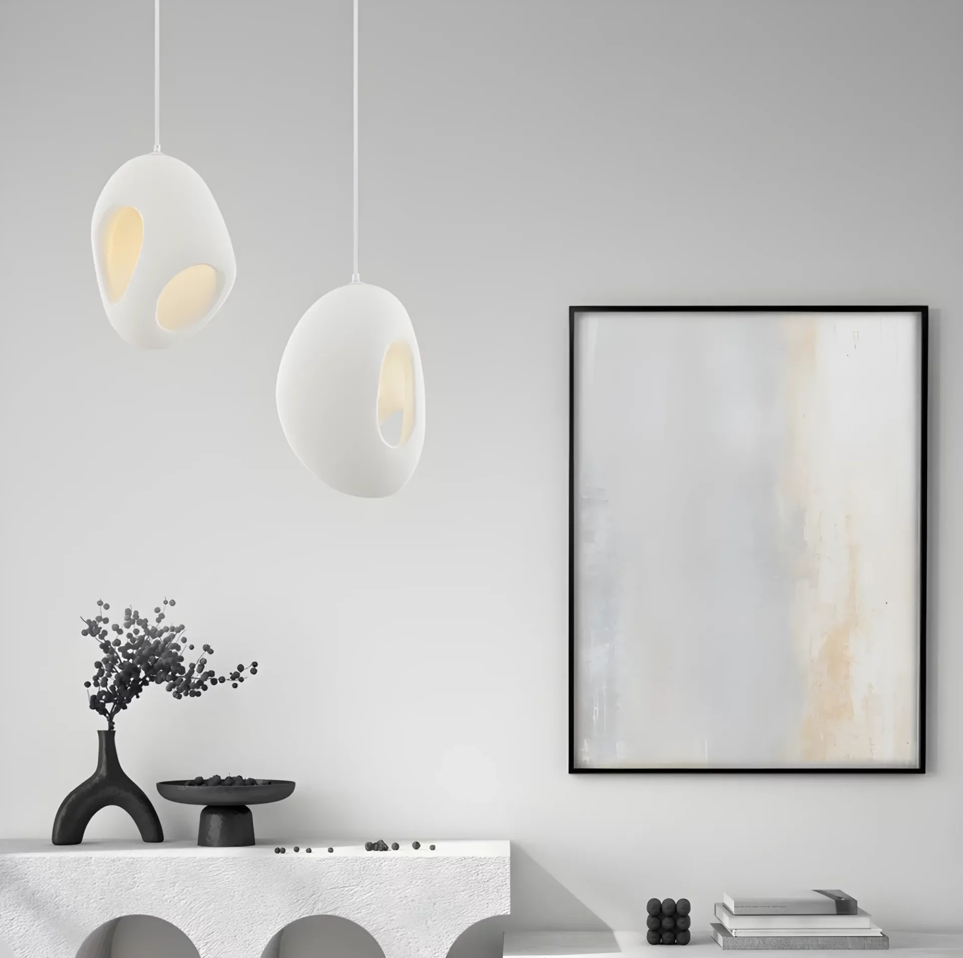 Lampa wisząca Cluora 2 z białą strukturą w designerskim stylu