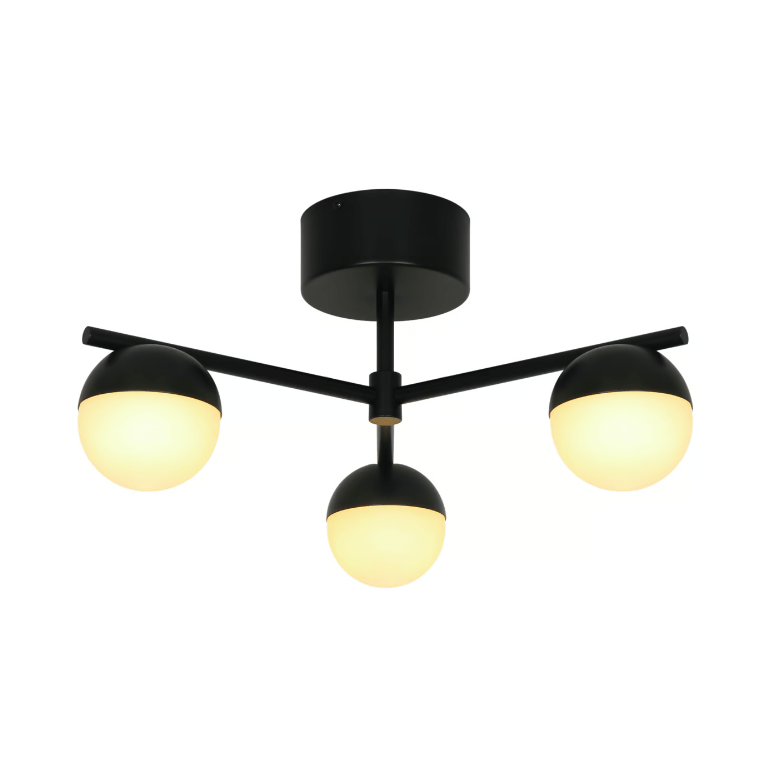 Lampa sufitowa Contina z trzema punktami świetlnymi i czarnymi kloszami