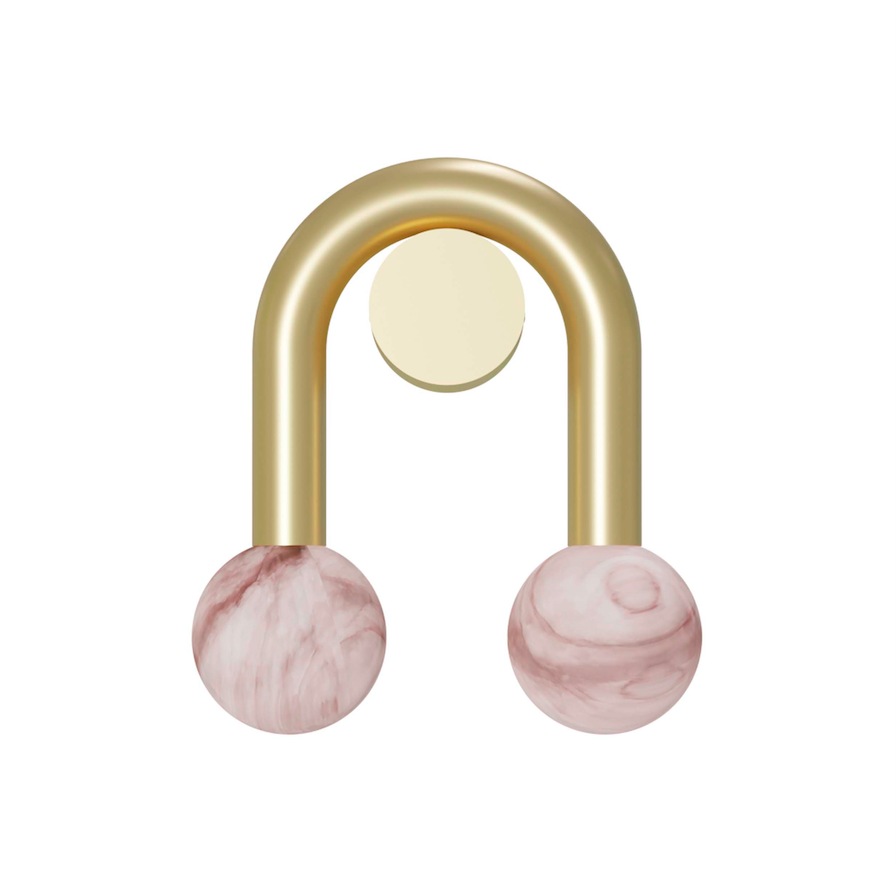 Złoty łukowaty kinkiet Rigoberta Direct z alabastrowymi kulami